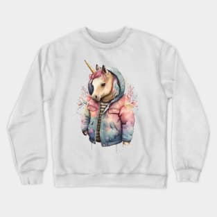 Unicorn watercolor wearing jacket Crewneck Sweatshirt